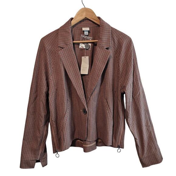 A New Day Adaptive Seated Fit Side Opening Blazer Women Size Large Brown Plaid - Picture 1 of 8